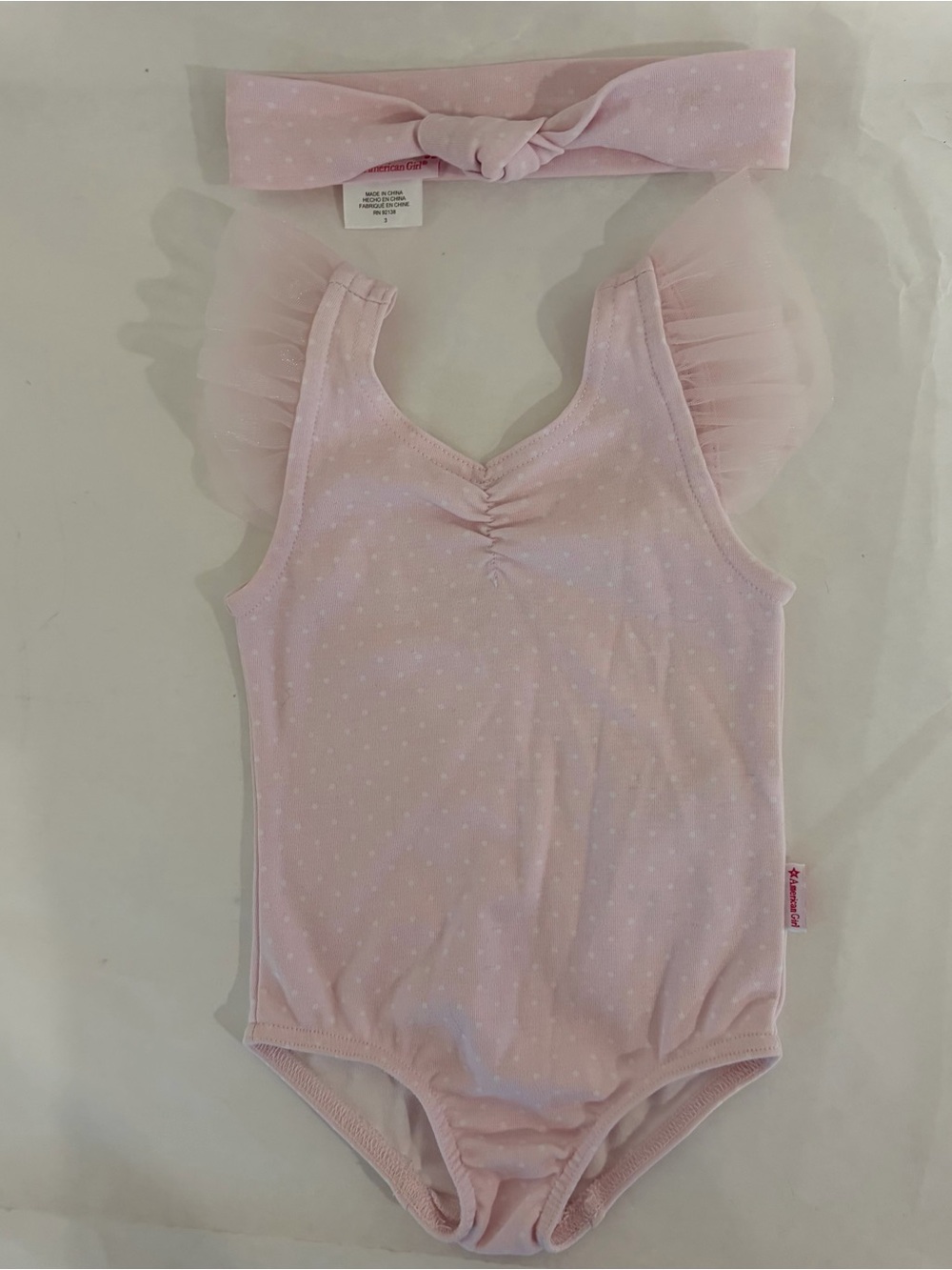 American Girl Bitty Baby Light Pink Polka Dot Leotard with Headband